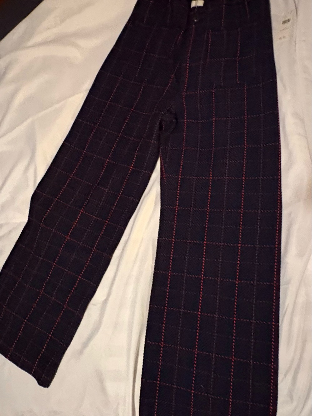 Navy Plaid Tailored Pants with Red Windowpane - Picture 5 of 5